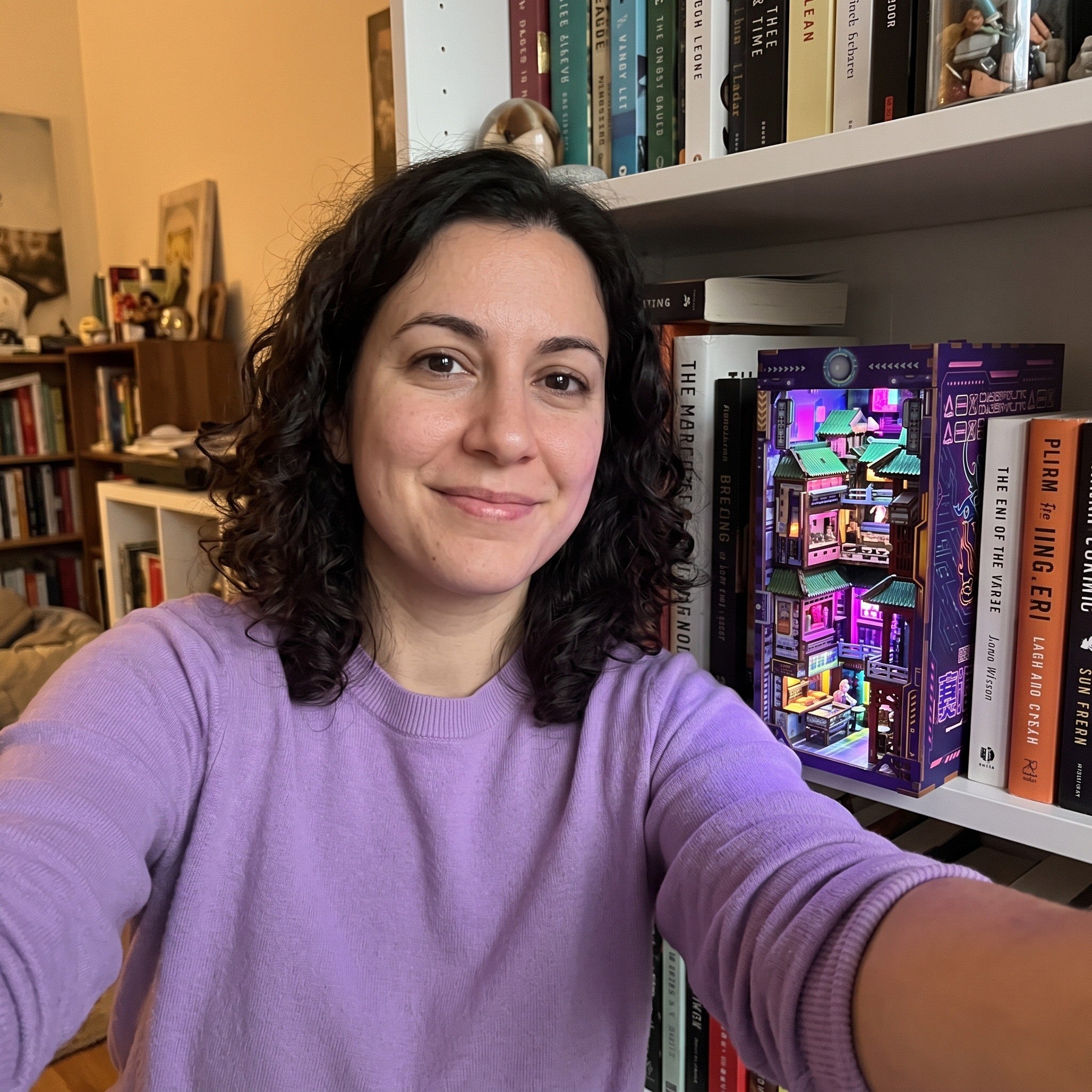 Woman taking a selfie beside her finished city